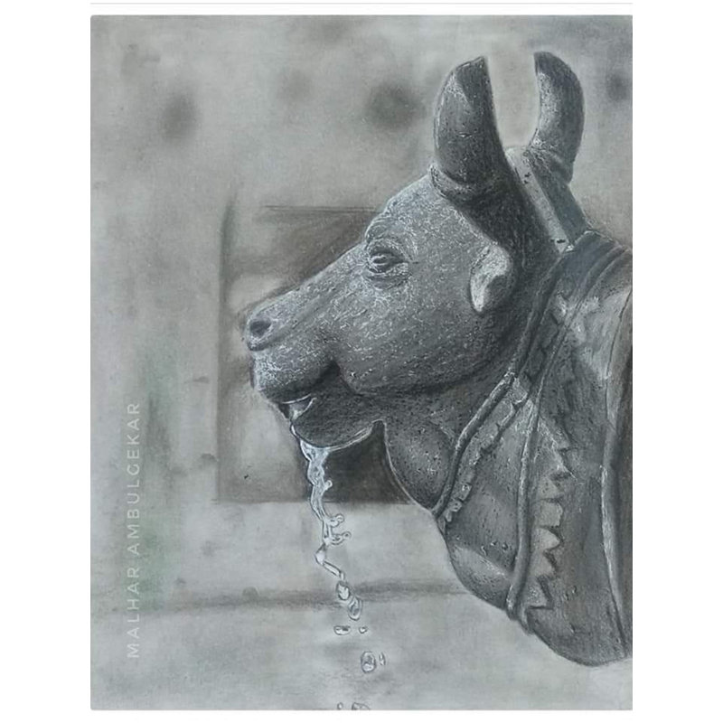 "Nandi", dessin au crayon sur papier par Malhar Ambulgekar
