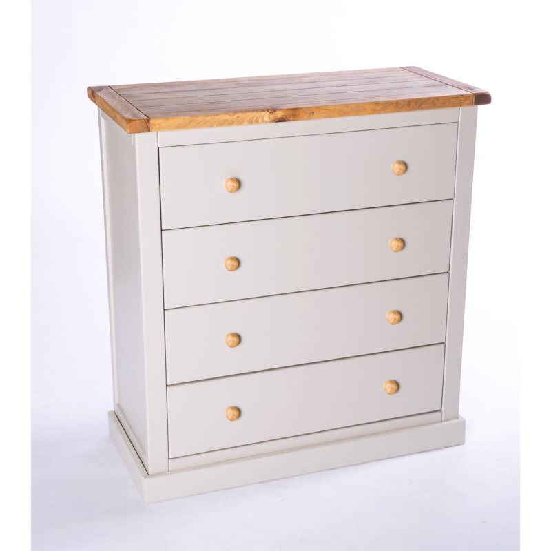 Endicott 90cm W 4 - Drawer Chest of Drawers, Grey/White, Brass