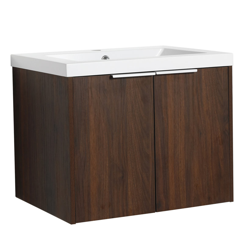 Meuble-lavabo de salle de bain 24 po - Portes à fermeture en douceur modernes, fixation flottante pour salle de bain moderne et petite porte
