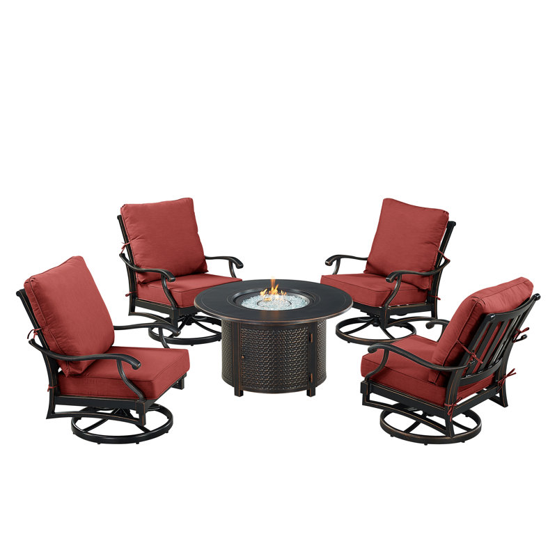 Ensemble de conversation d'extérieur pour 4 personnes avec coussins Javyon, Rouge