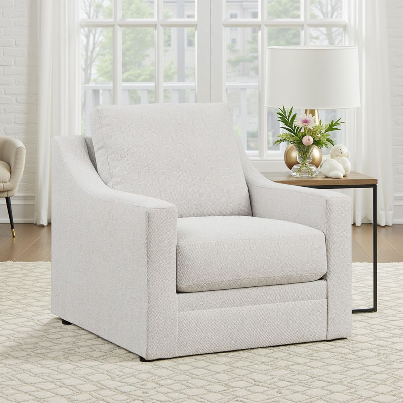 Fauteuil d'appoint Maite, accoudoirs inclinés modernes, polyester gris craie doux