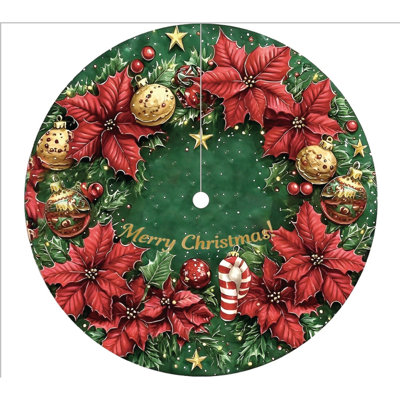 Jupe de sapin en polyester avec couronne de poinsettias « Joyeux Noël » - Paquet de 2