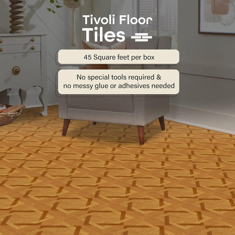 Woven Trends Tivoli Self Adhesive Vinyl Floor Tiles, 45 Pcs, 12" X 12", Wood Diamond