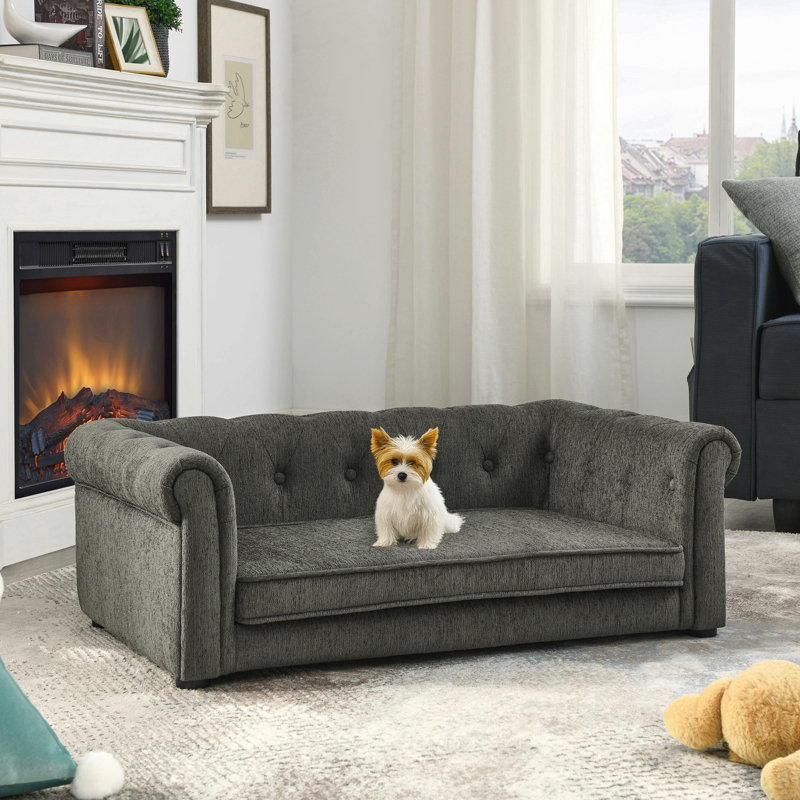 Lit rectangulaire surélevé durable pour petits et moyens chiens - Canapé moderne gris foncé, Gris foncé