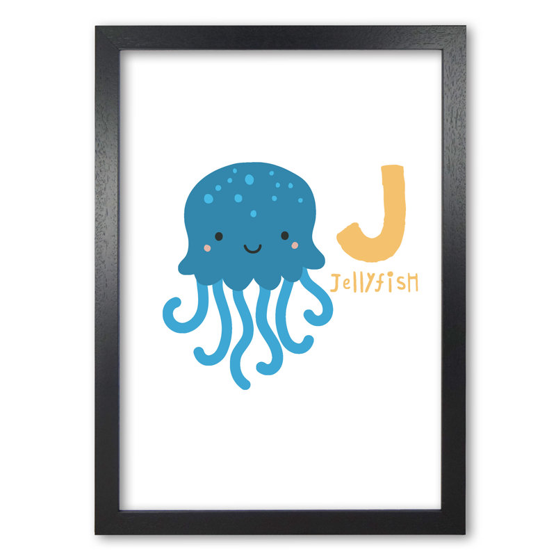 Alphabet Animals, J Is For Jellyfish - No Frame Print, 85 cm H x 60 cm W x 5 cm D, Black Grain Frame