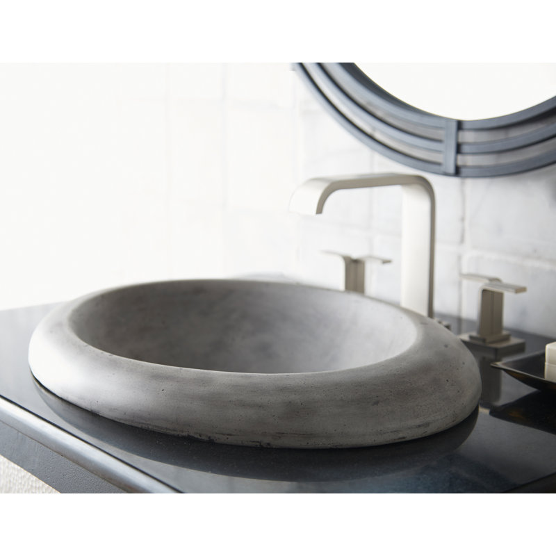 Cuyama Slate Stone Handmade Oval Drop-In Bathroom Sink, Ash