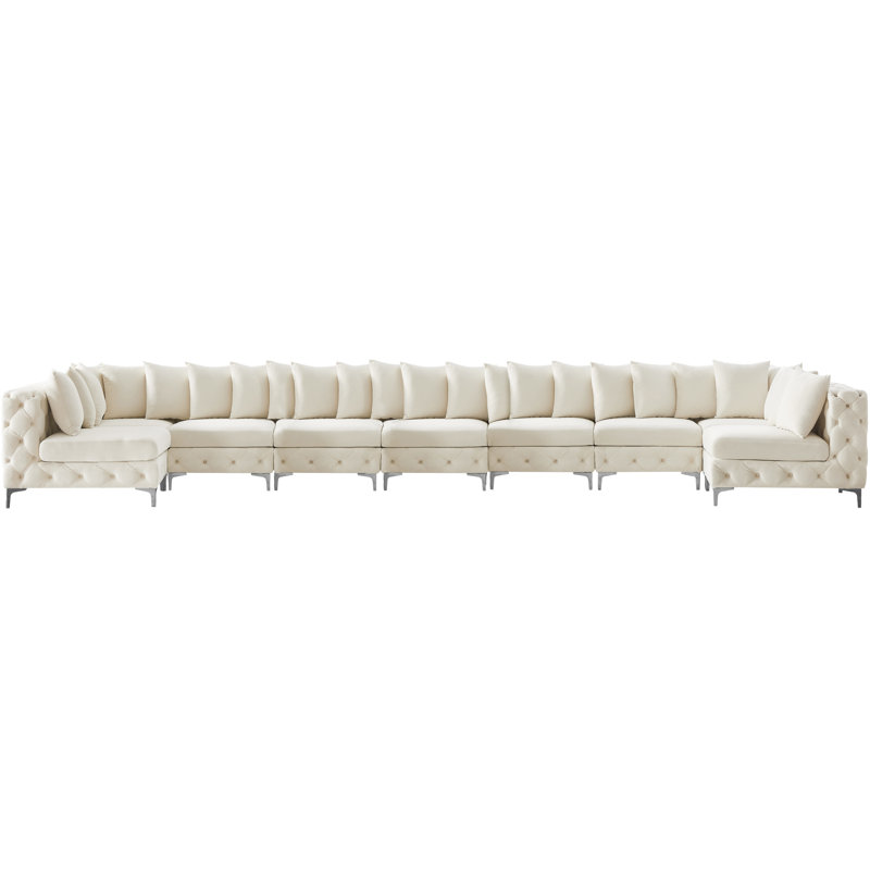Canapé modulaire réversible en velours de 228 po de largeur, Velours crème