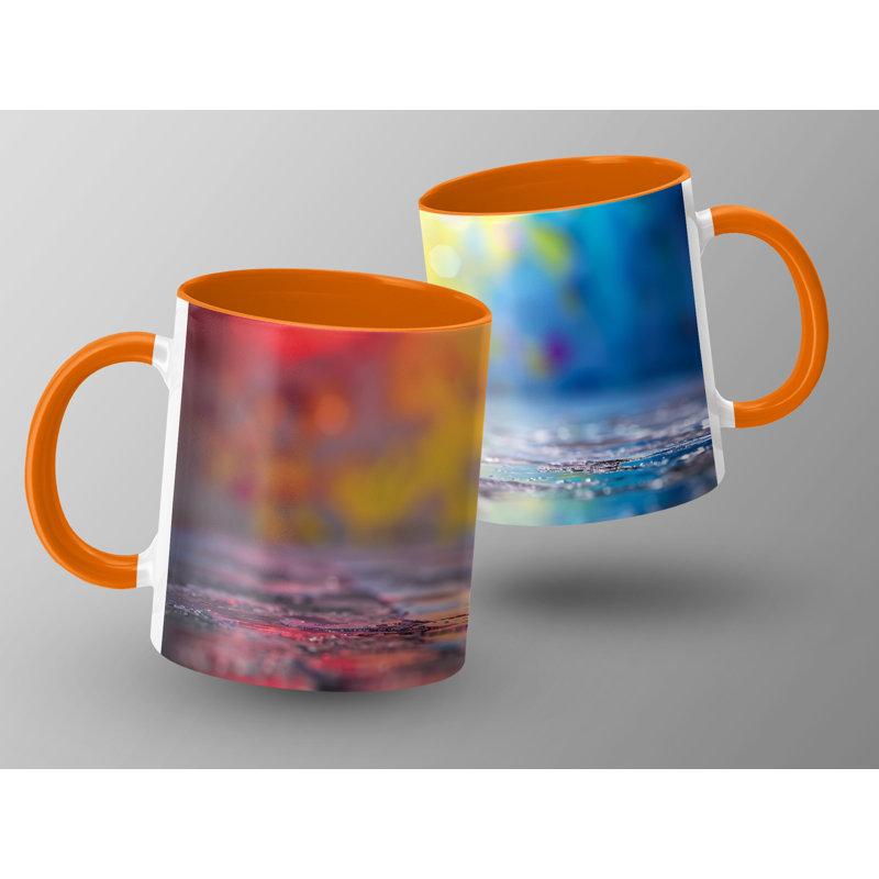 3D Design 11oz Accent Mugs – Ceramic Coffee Cup with an Orange Handle and Interior