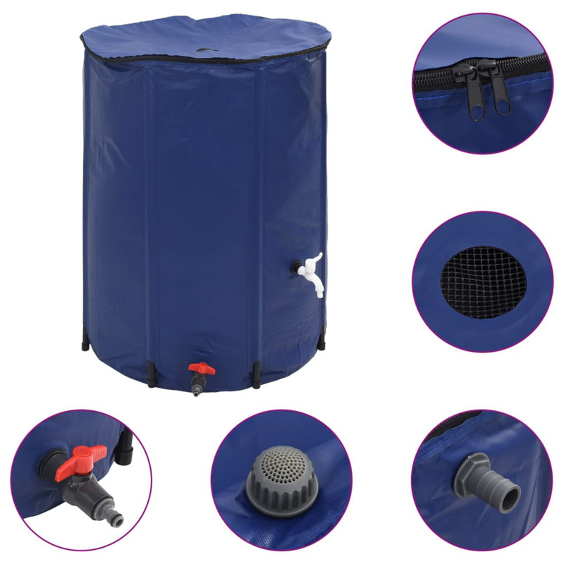 Dakota Fields Plastic Rain Barrel, Blue, 750 L