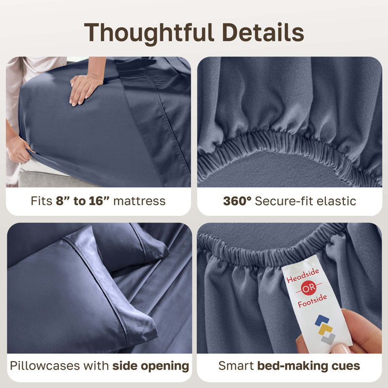 Ensemble de 2 ensembles de draps California, Full (Pack of 2), Bleu indigo cendré