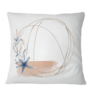 Golden Frame With Starfish - Nautical & Coastal Printed Throw Pillow