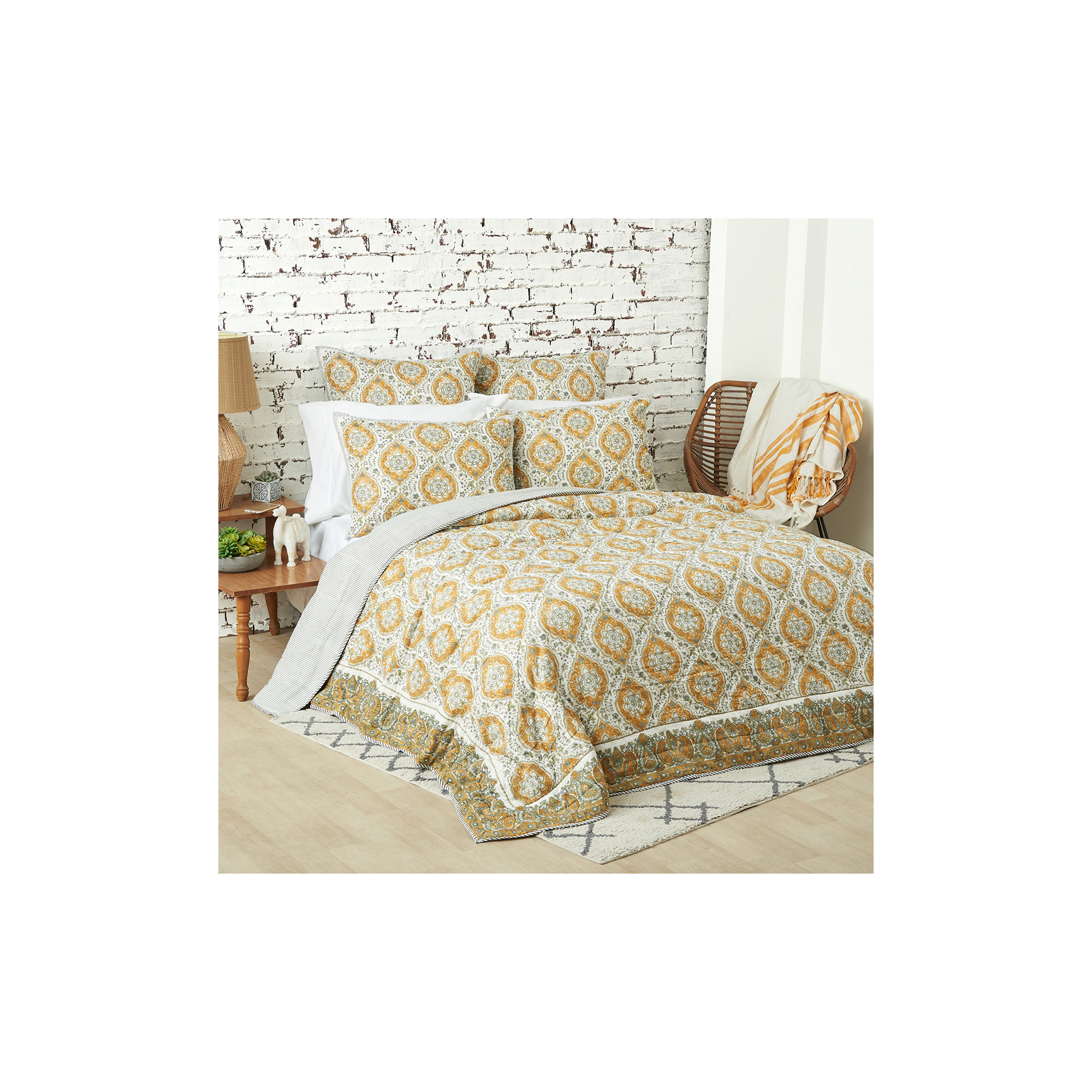 Fiera Ochre 100% Cotton Quilt, King Quilt