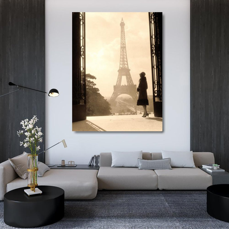 1920 Woman at the Gate, Eiffel Tower, 47" H x 36" W