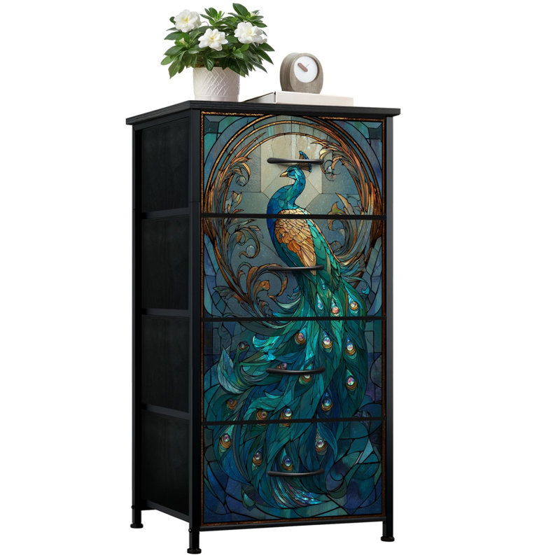 Commode de style vitrail pour la chambre à coucher avec 4 tiroirs de rangement Commode à queue de verre circulaire détaillée