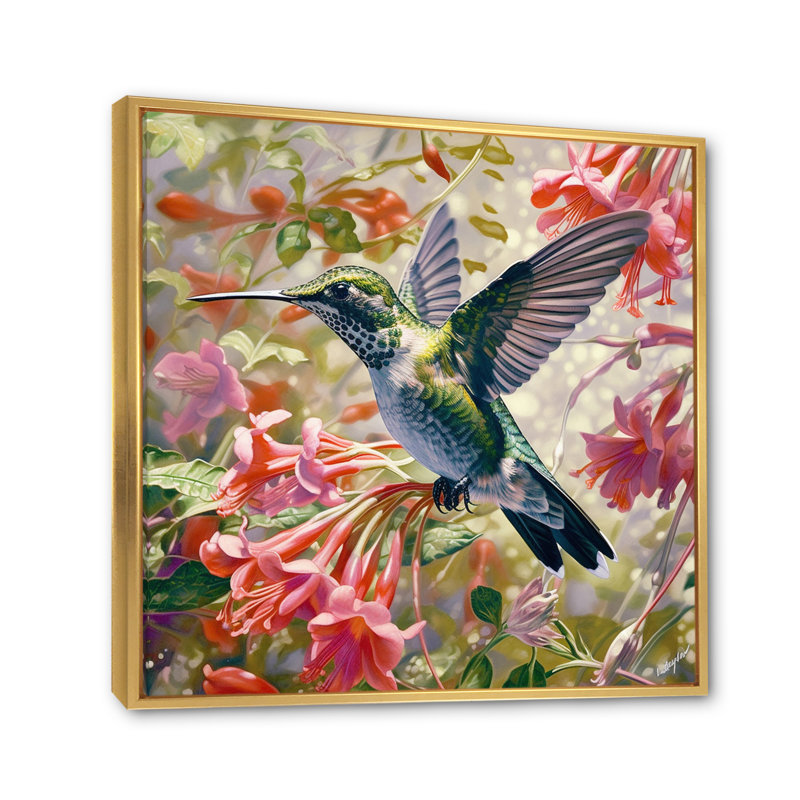 Colibri gracieux II, H 24 po x l 24 po x P 1 po, Cadre flottant doré