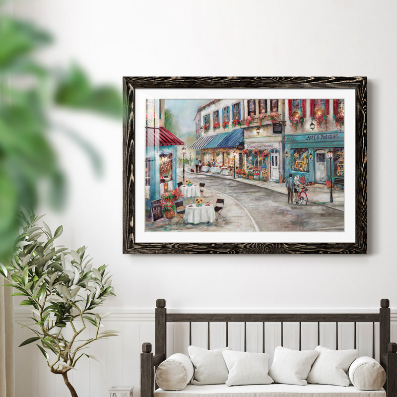 Café pittoresque - peinture encadrée, Cadre noir, H 31 po x l 44 po x P 1 po