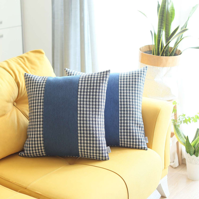 Ensemble de 2 housses de coussins centraux, Bleu pied-de-poule