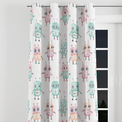 Pour enfants Rideaux pour fenêtre - Rideau simple à œillets Futuristic Pastel Robots - 1 panneau