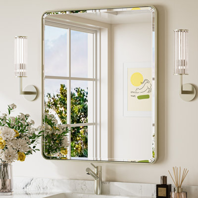 Beveled Bathroom Vanity Mirror with Aluminum Frame, Wall Accent Mirror, Tempered Glass
