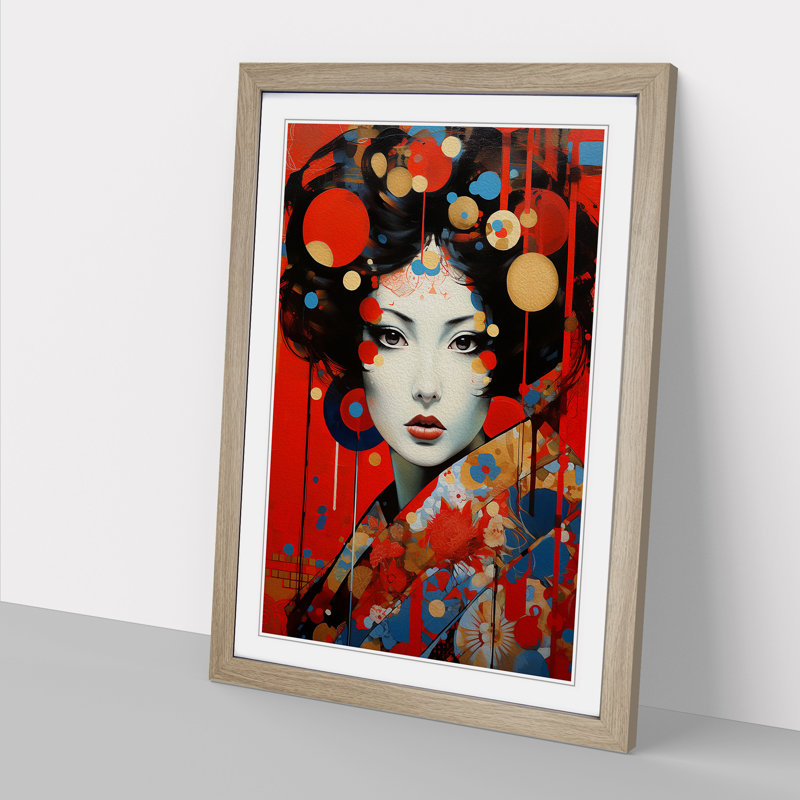 Geisha Dadaism Art - Framed Print, Oak Framed, 34cm H x 25cm W