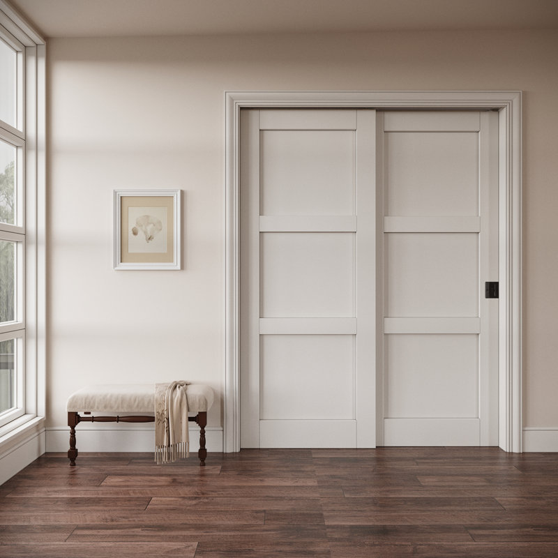 Portes coulissantes intérieures à 3 panneaux garde-manger coulissants avec garde-corps en bois massif préfini et apprêt blanc H 80 po