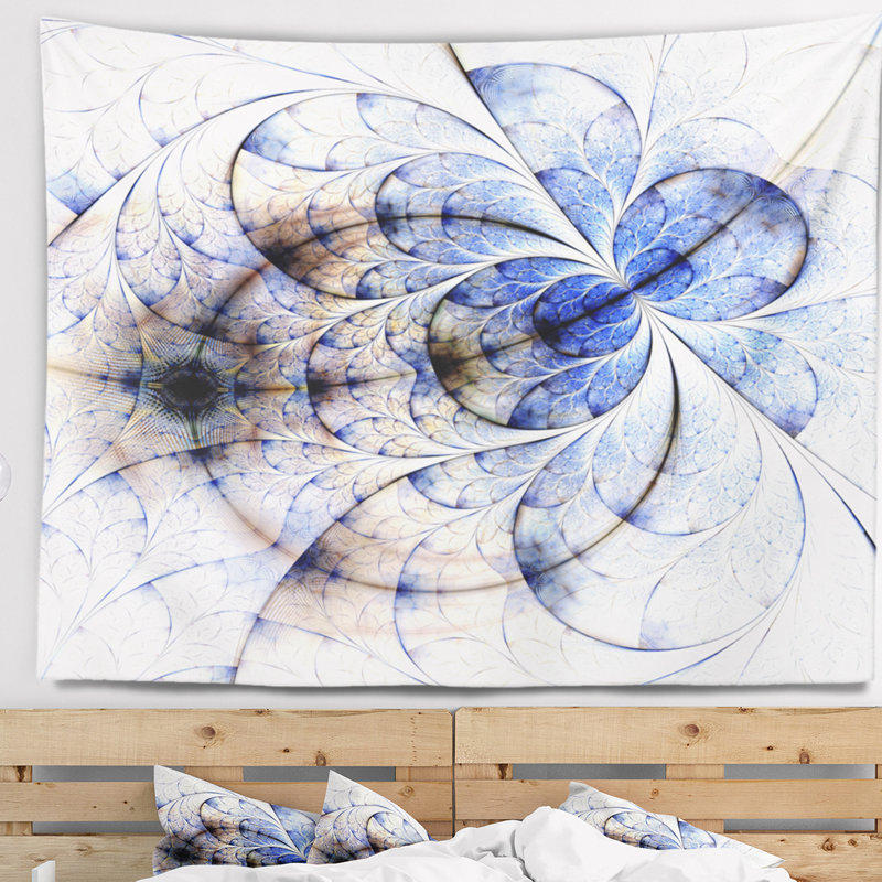 Tapisserie florale symétrique de fleurs fractales, H 68 po x l 80 po