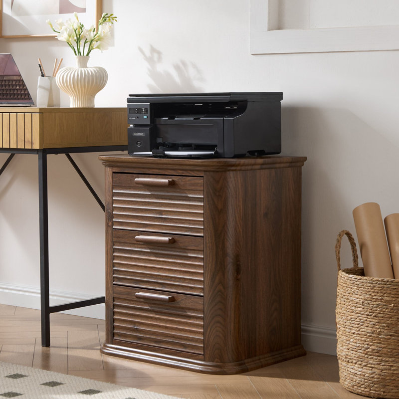Allysyn 22" Wide Fluted 3 Drawer Nightstand, Walnut