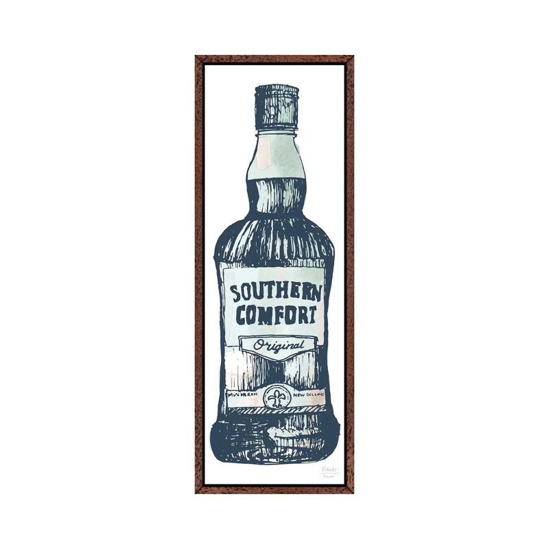 Southern Comfort Whiskey - Panoramic Print on Canvas, Classic Brown Wood Floater Framed, 91.44cm H x 30.48cm W x 3.81cm D