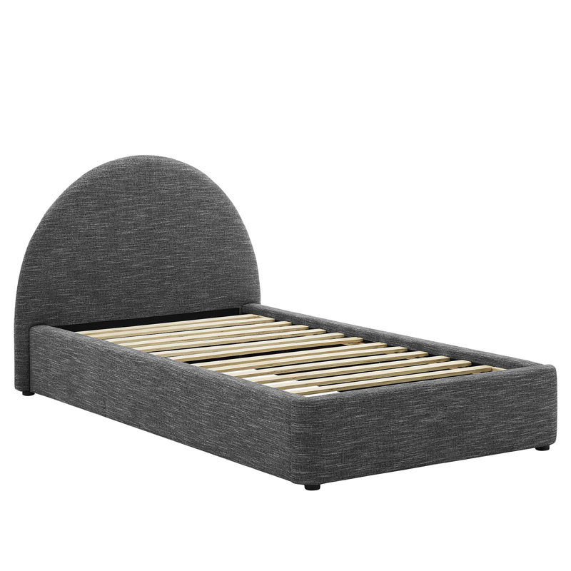 Heathered Slate Twin Upholstered Velvet Platform Bed with Arched Headboard
