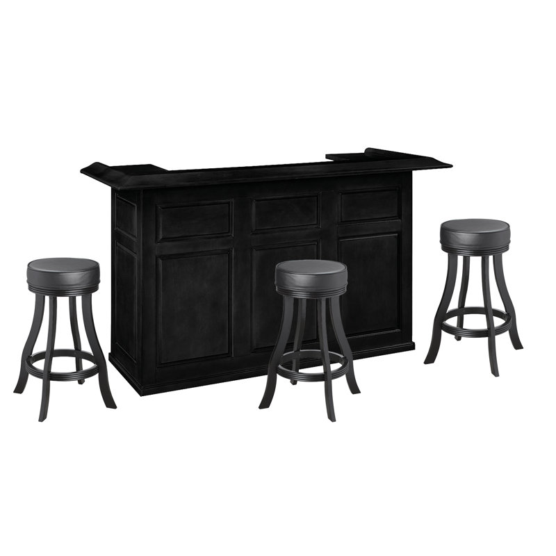 Ensemble de bar 72 po avec trois tabourets de bar sans dossier par Ram, Black
