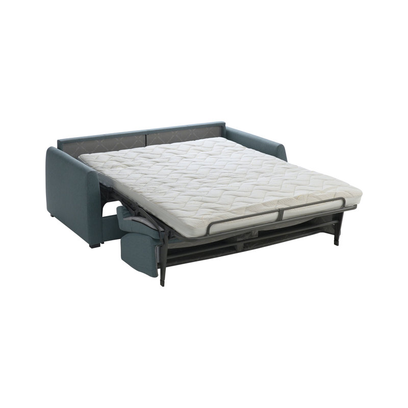 Canapé-lit à accoudoirs arrondis de qualité supérieure en tissu 80 po Mirabelle, Tissu sarcelle DuraTex Performance