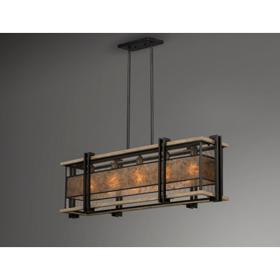 Luminaire suspendu linéaire pour îlot de cuisine 5 lumières avec accents de bois Moreland