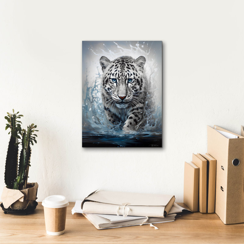 Art mural sur toile Epic Graffiti «White Leopard» par Momart, H 16 po x l 12 po x P 0,75 po