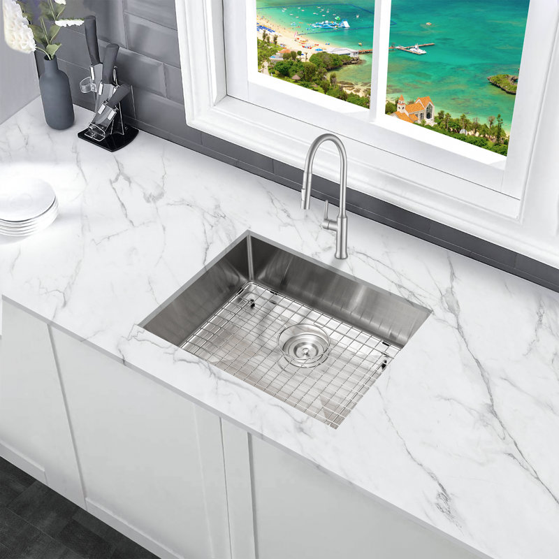 KBFmore Bowl Stainless Steel Kitchen Sink with Accessories, 23"L x 18"W x 5.5"H - Single Bowl, 3 Piece
