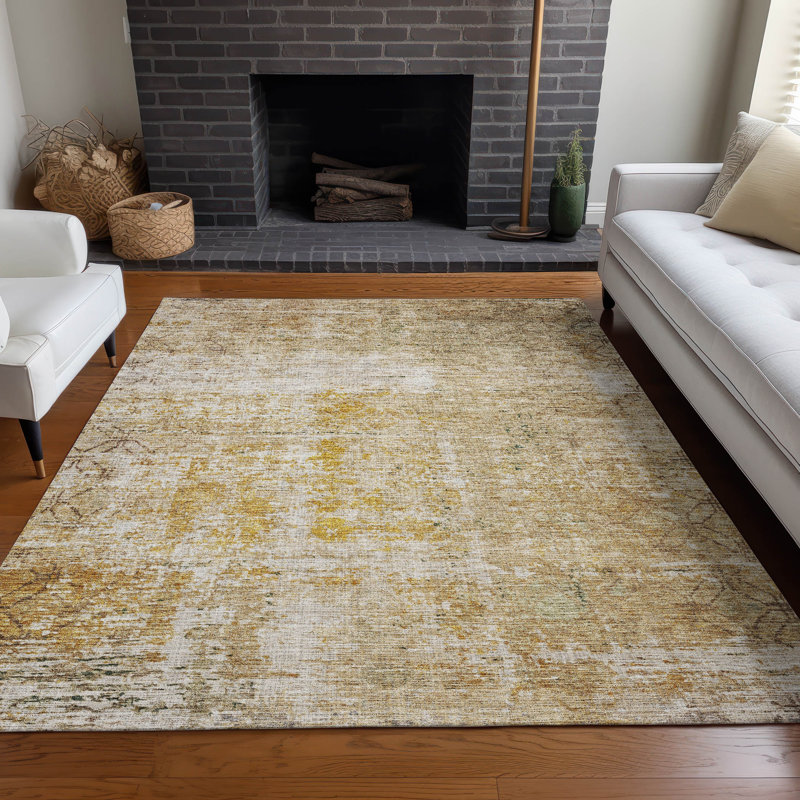 Red and Gold Synthetic Washable Rectangular Area Rug 3' x 5'