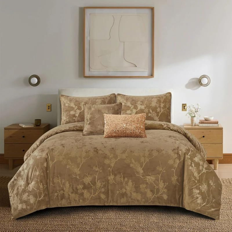 Ensemble d'édredon floral 5 pièces, lit de ferme dans un sac avec édredon, taies décoratives, coussins décoratifs pour toutes les saisons