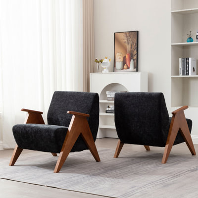 Kyajah 27.5" W Chenille Solid Wood Armchair (Set of 2) 