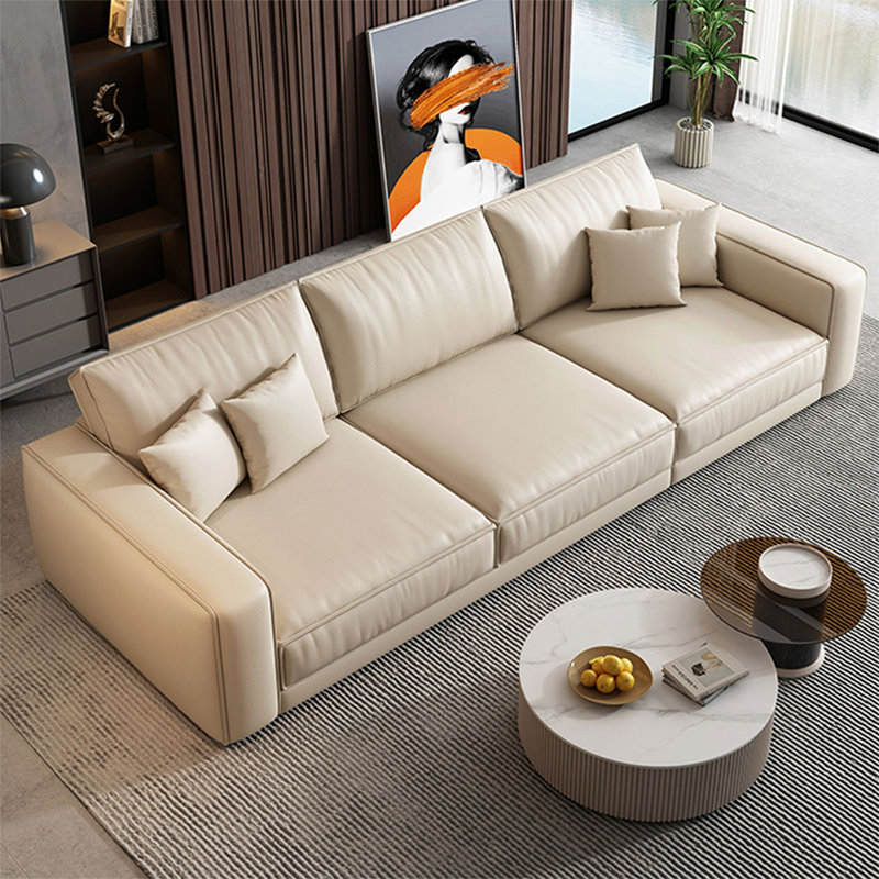 Canapé modulaire beige en cuir véritable