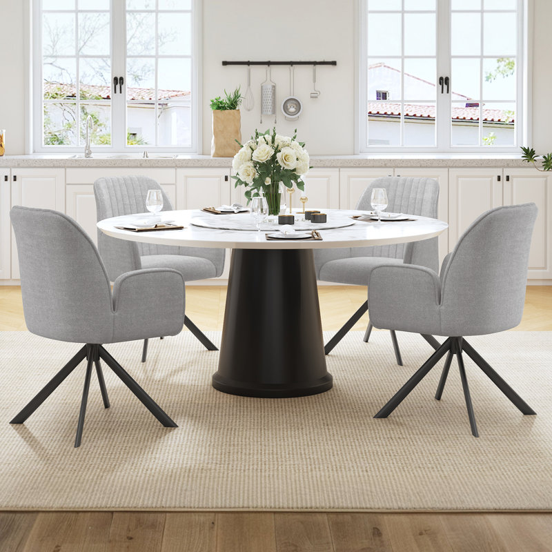 Modern Upholstered Swivel Dining Chair Set of 2, Dining Room Chairs with Thick Cushion for Kitchen, Dining Room, Living Room