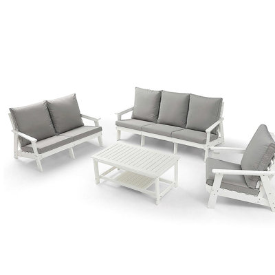HIPS All-Weather Outdoor Single Sofa with Cushion, White/Grey