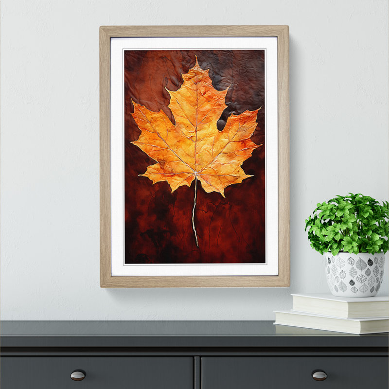 Leaf Gestural - Single Picture Frame Print on Wood, 34cm H x 25cm W x 2cm D, Oak Framed