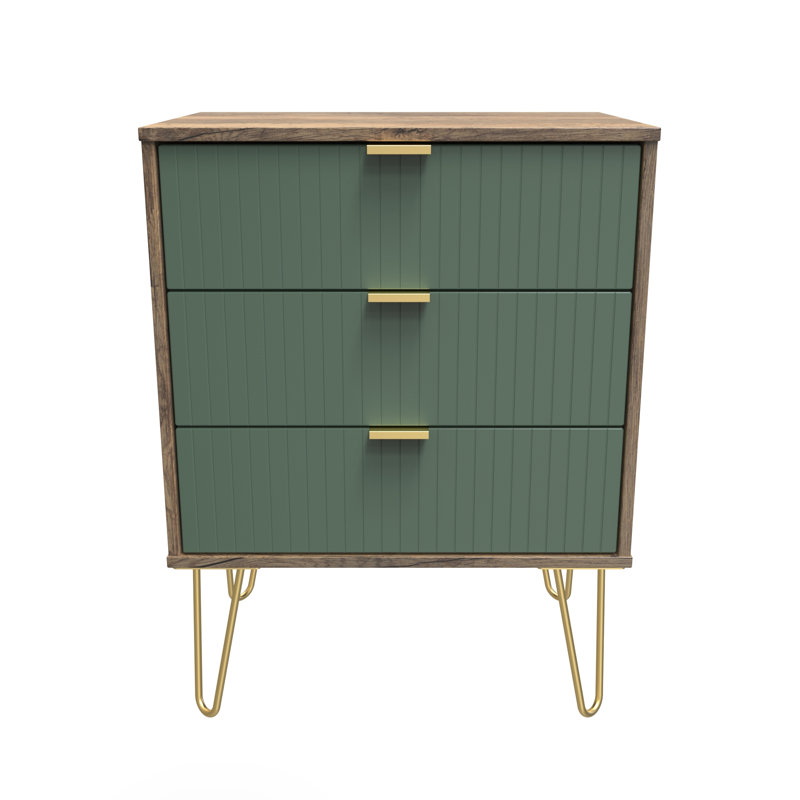 Beranda 3 Drawer Chest (Ready Assembled), Labrador Green/Vintage Oak