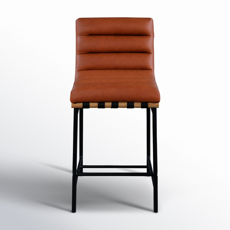 Vincentas Upholstered Counter Stool, Black Faux Leather, Counter Stool (26.4" Seat Height)