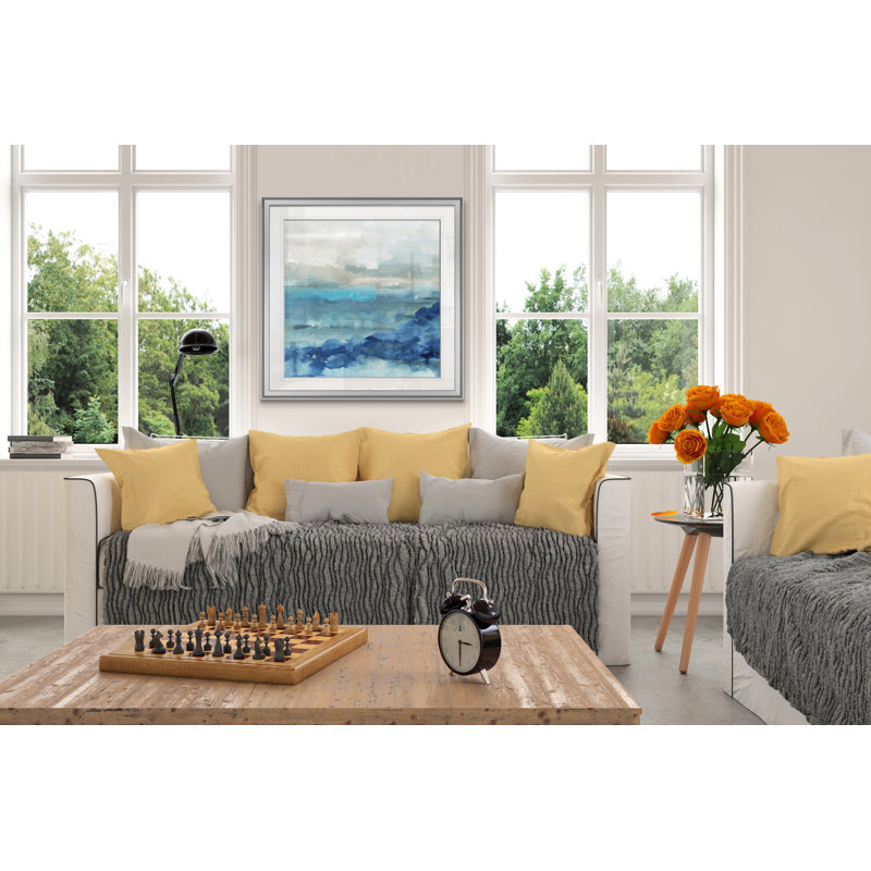 Sea Swell I - peinture, H 24 po x l 24 po x P 1,5 po, Encadrement argenté