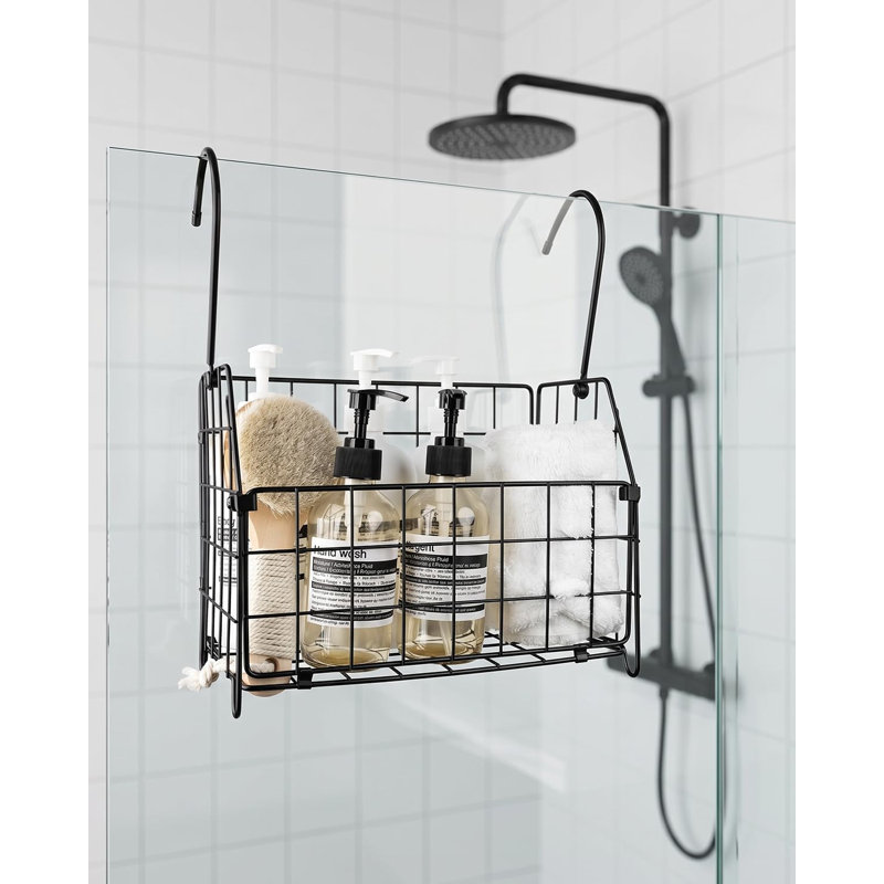 Grand panier de douche suspendu antirouille, en acier inoxydable 304, avec barre de fixation, pour shampoing, savon et accessoires de bain, noir.