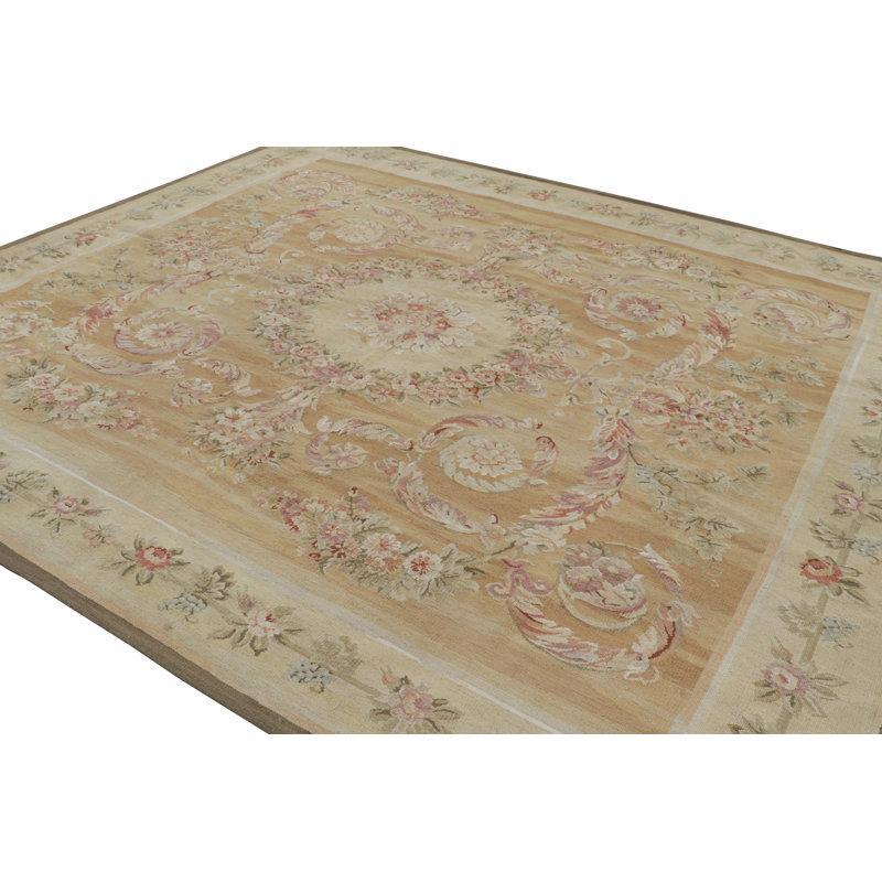 Rug & Kilim’S Aubusson Style Rug In Light Gold And Cream With Floral Medallion
