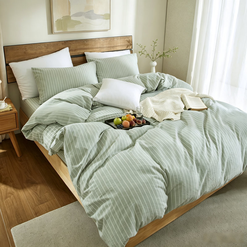 Ensemble de housse de couette à rayures 100% coton délavé BestDesil, Housse de couette grand et 2 taies d'oreiller