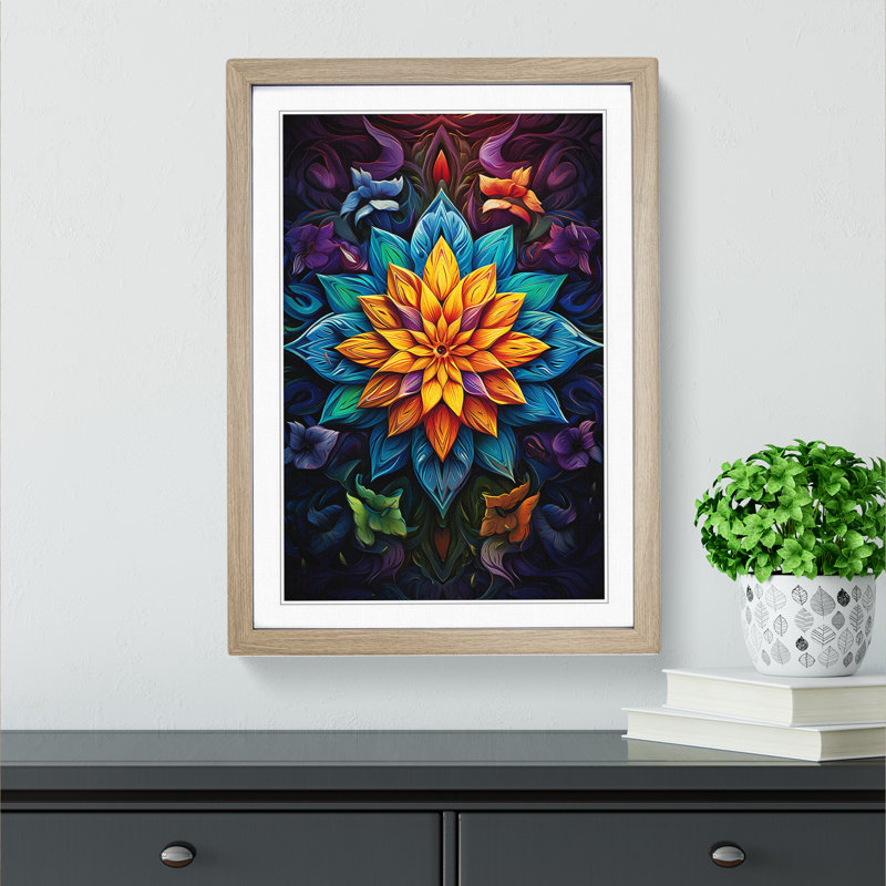 Mandala Conceptual No.3 - Single Picture Frame Print on Wood, Oak, 34cm H x 25cm W x 2cm D