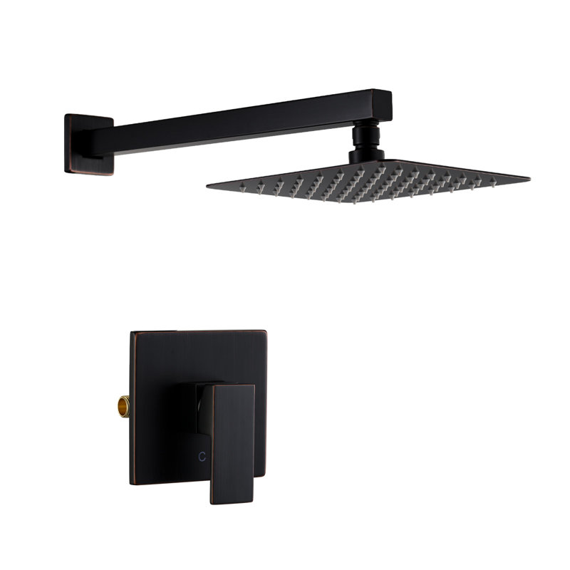 Single Handle Square 1 -Spray Shower Faucet 1.8 GPM With 15 In. Shower Arm And Pressure Balance, Oil Rubbed Bronze