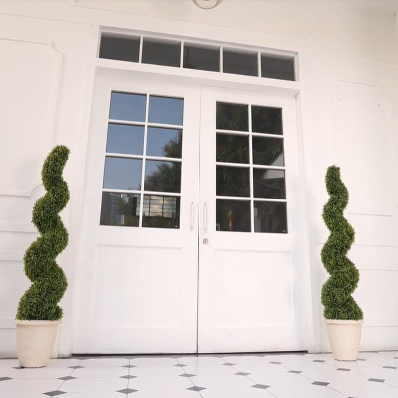 Artificial Potted Spiral Green Boxwood Topiary, 48" H x 11" W x 11" D